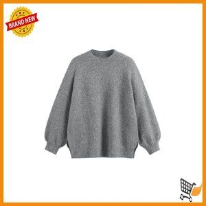Wool Blend Oversized Knit Sweater Crew Neck Cozy Pullover
